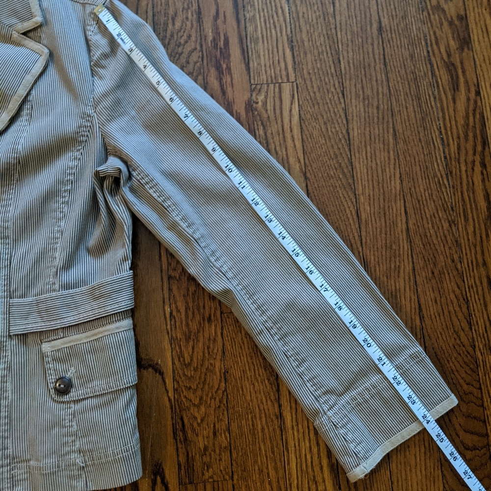 🆕 NWOT Loft Canvas Tan Pinstripe Blazer Cotton Blend - Picture 7 of 12